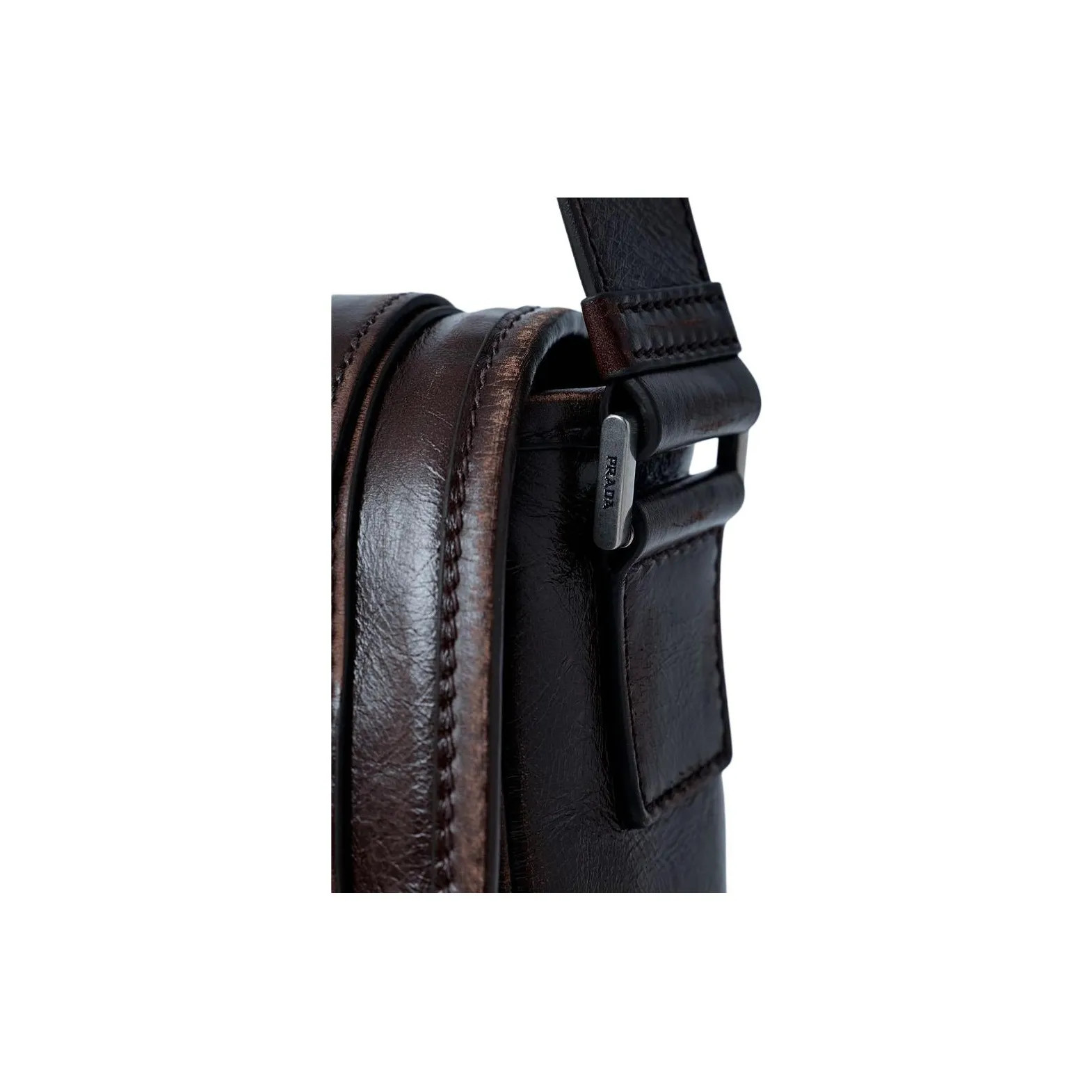 PRADA Explore Silver Hardware Leather Crossbody Bag for Men Brown 14.8*4.7*7.5in