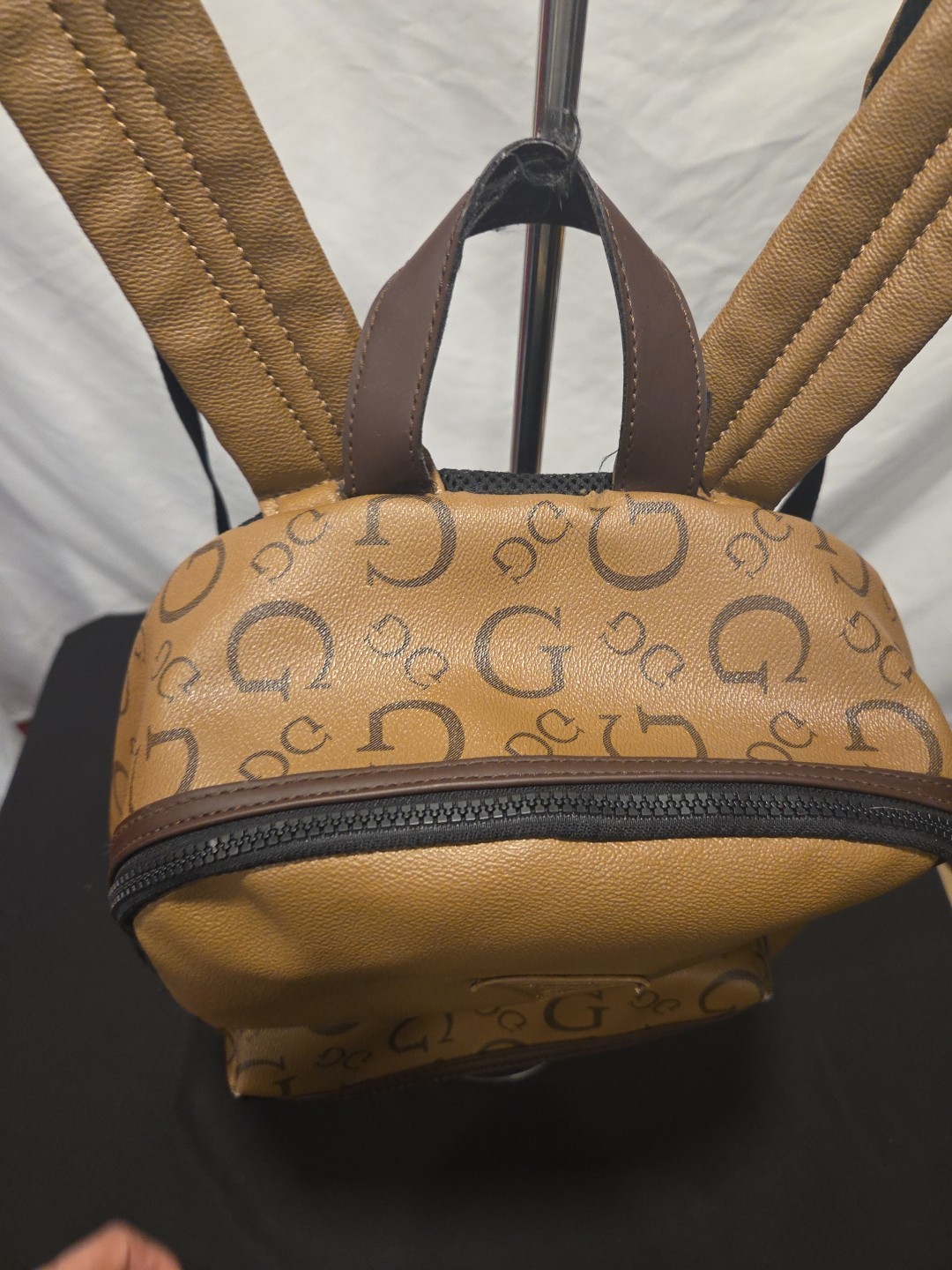Guess Mens Backpack Bag Monogram Travel Adjustable Strap Zipper Brown
