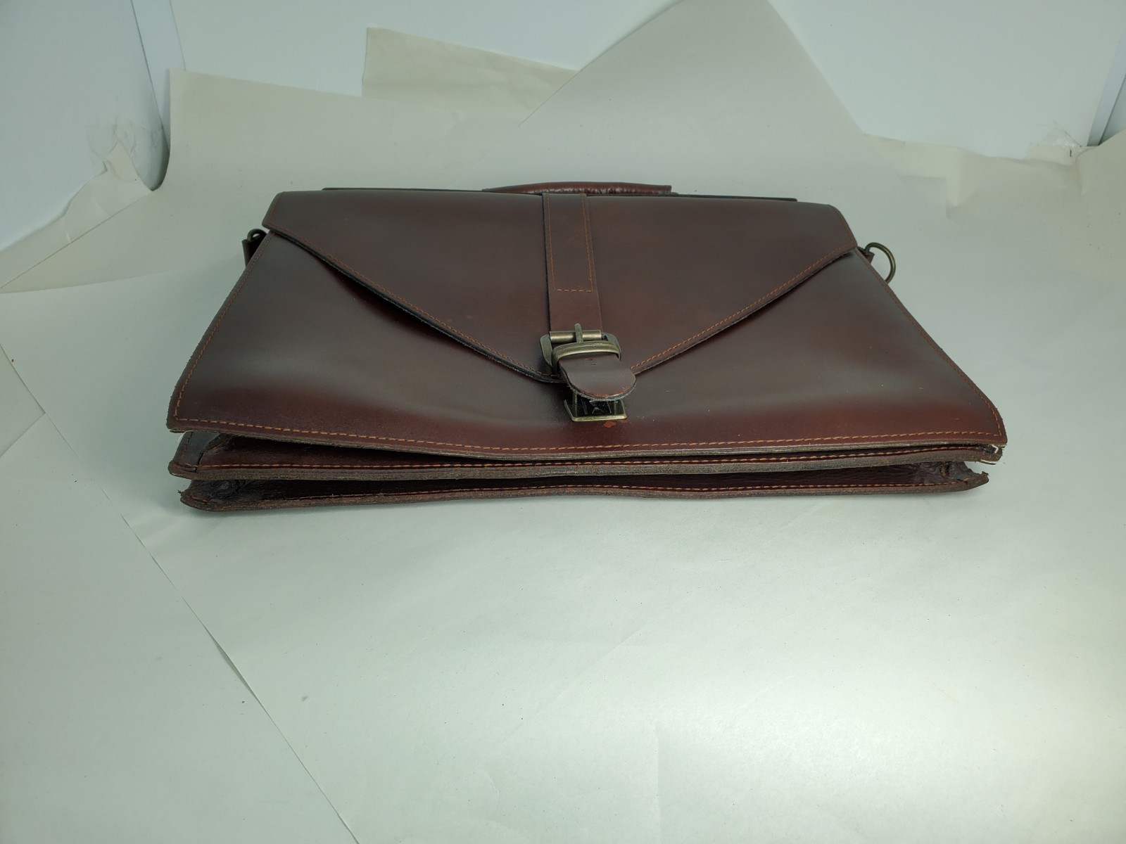 Tan Brown Leather Breifcase Genuine Vintage HandMade In Greece 15 X 11