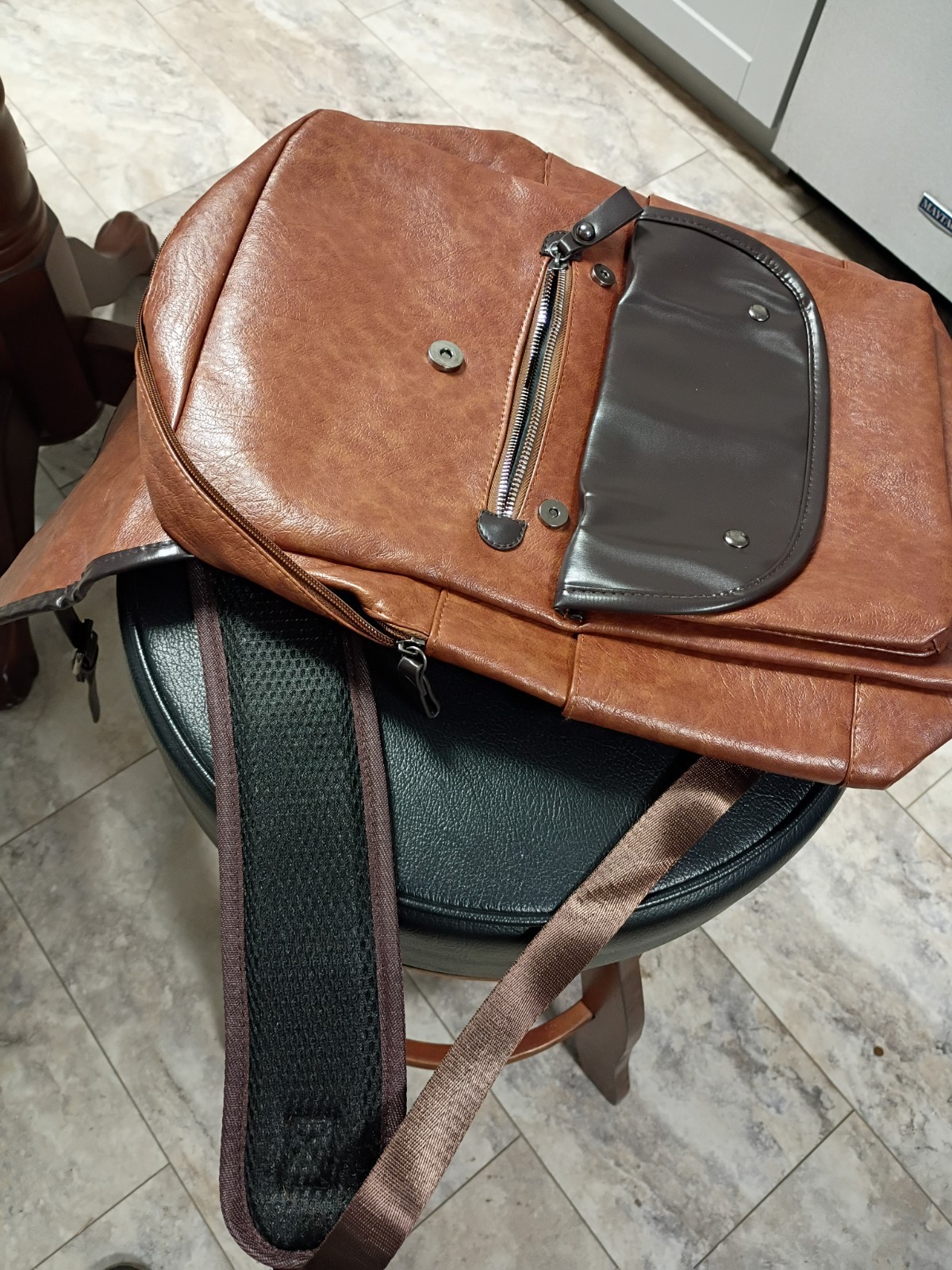 Brown & Dark Brown Men’s Backpack with Zip, Buckle & Snap Closure