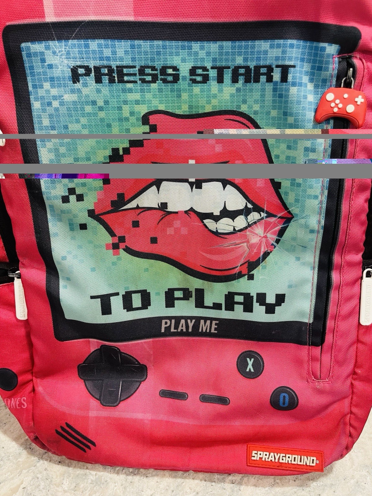 Sprayground Press Start To Play Lips Gamer Pink Backpack Large Zip Limited