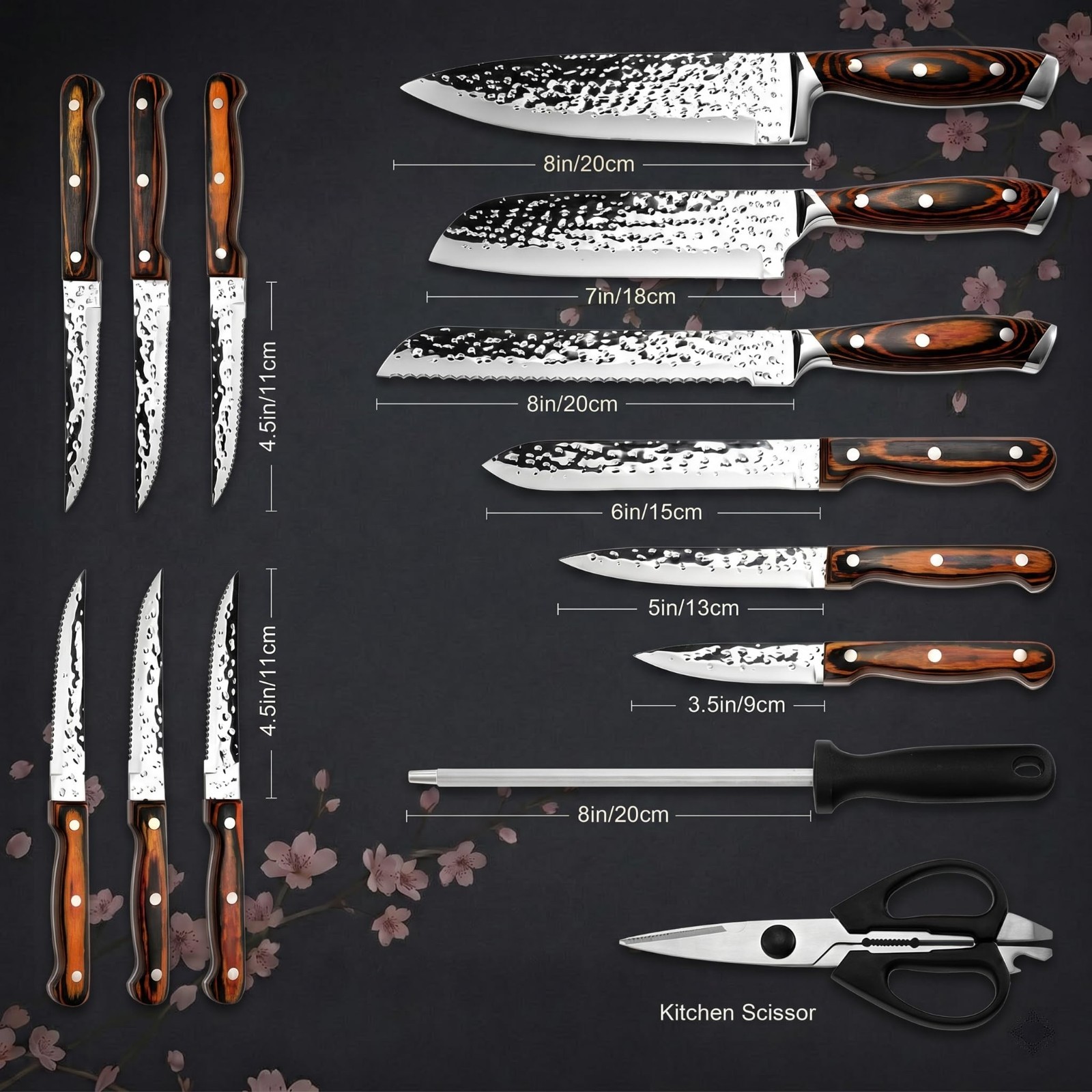 15-Piece Kitchen Knife Set with Block, High Carbon Stainless Steel, Sharp & Ergo