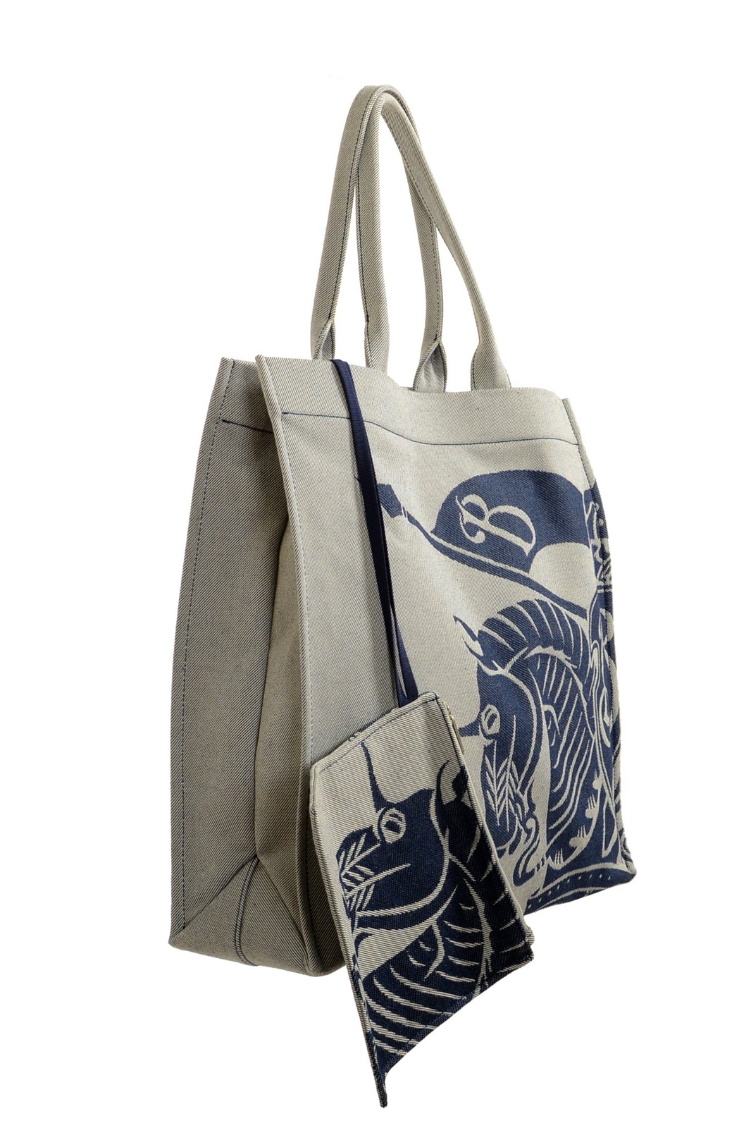 Burberry Unisex “Knight” Large Canvas EKD Square Tote Handbag Shoulder Bag