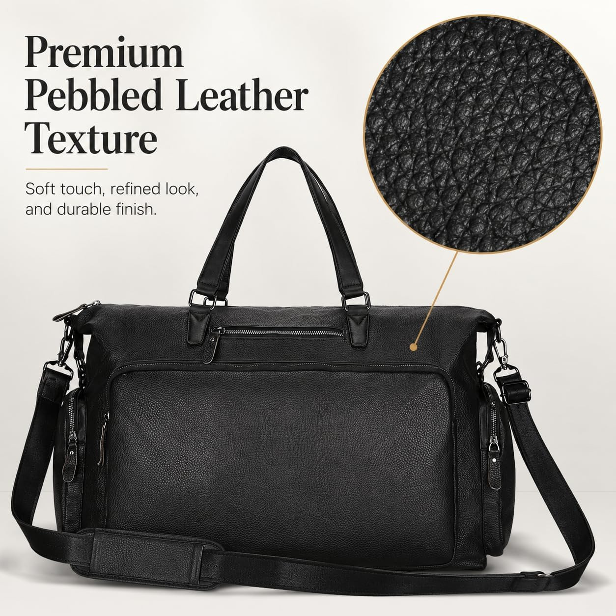 Vegan Leather Duffle Bag with Shoe Compartment & Laptop Sleeve for Travel