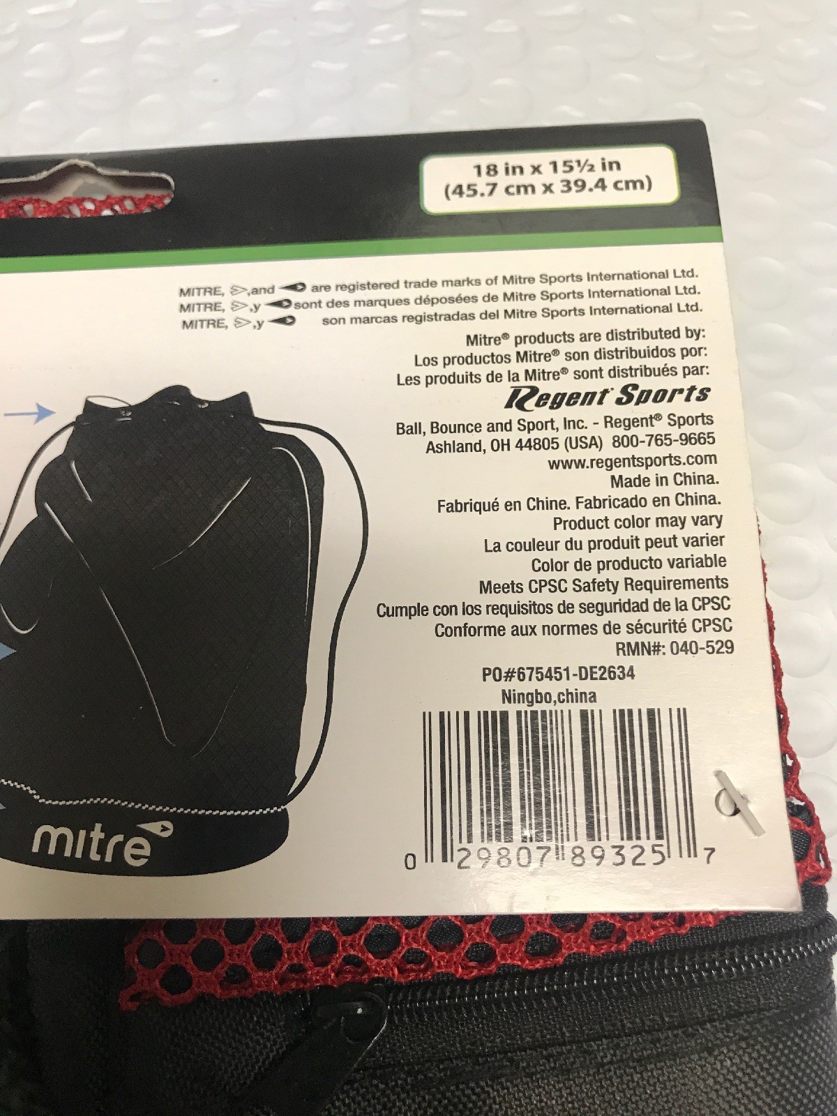 Mitre Mesh 18” Back Pack Unique Sack Bag,Key RingHook+ 3 Zippers 18in X 15.5 In