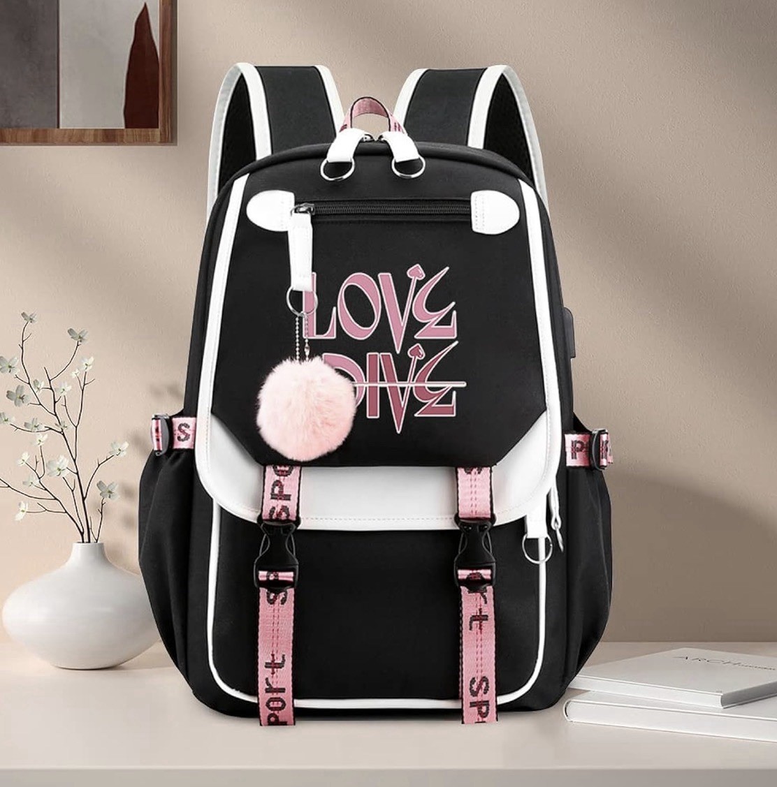 Kpop IVE Love Dive Backpack College Bag School Bag Bookbag with USB 15.6 In