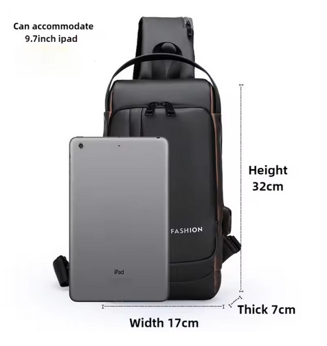Men Anti Theft Chest Bag USB Charging Sling Crossbody Shoulder Pack Trip Bag