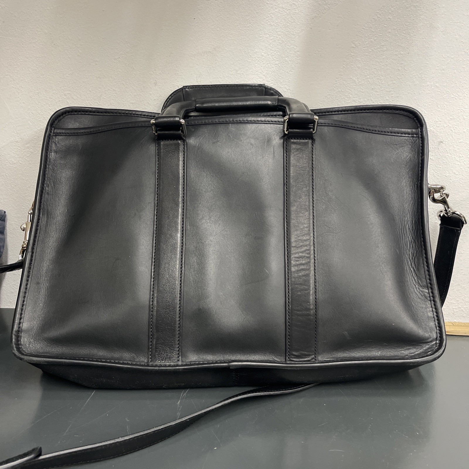 Coach Metropolitan Slim Leather Briefcase Black Crossbody Bag