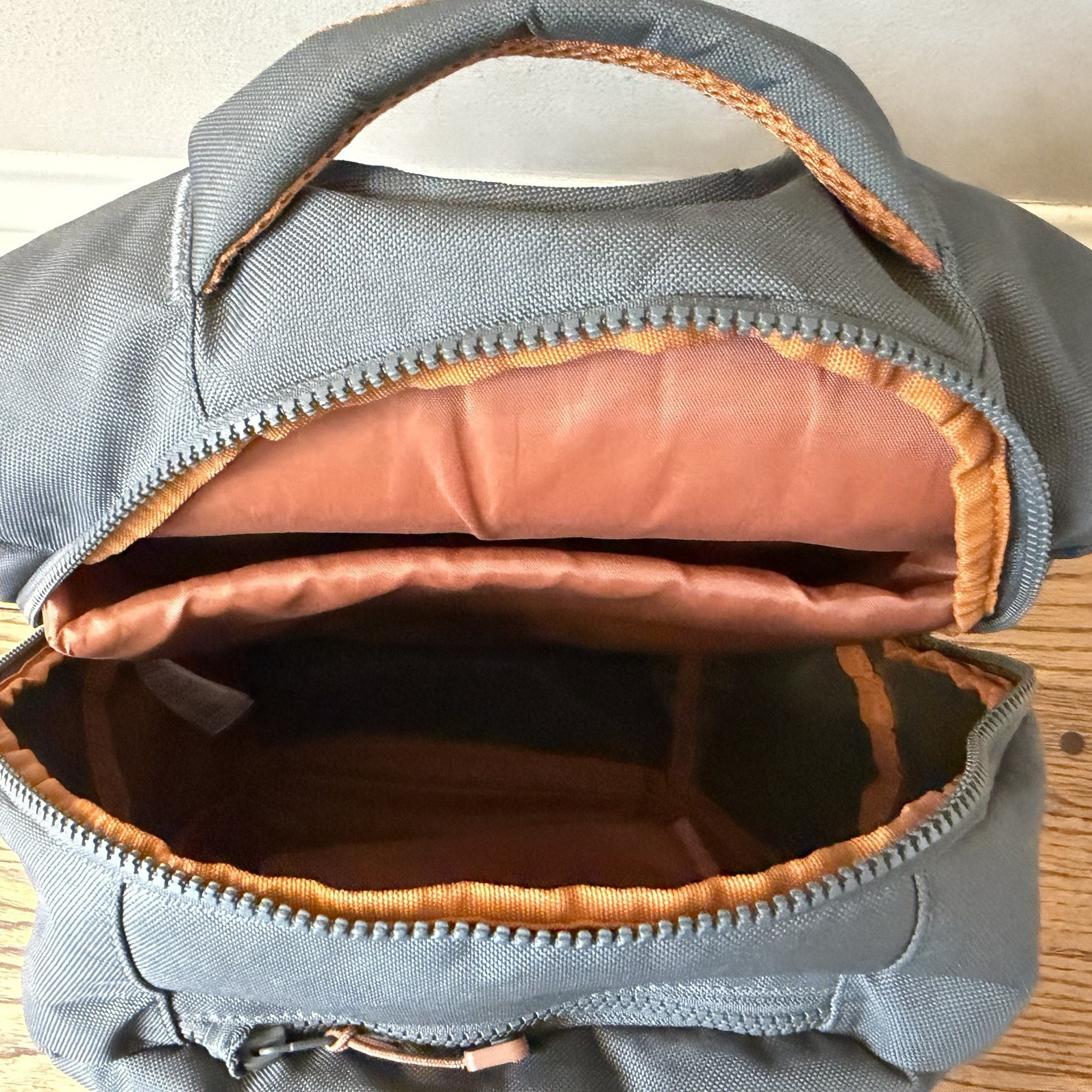 LOLE Quilted Backpack Gray Orange Laptop Compartment Travel Daypack Multi Pocket