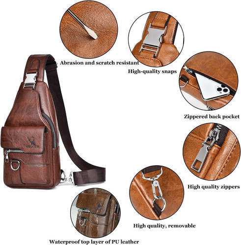 PU Leather Sling Bag for Men – Waterproof, Lightweight, Crossbody Dark Brown