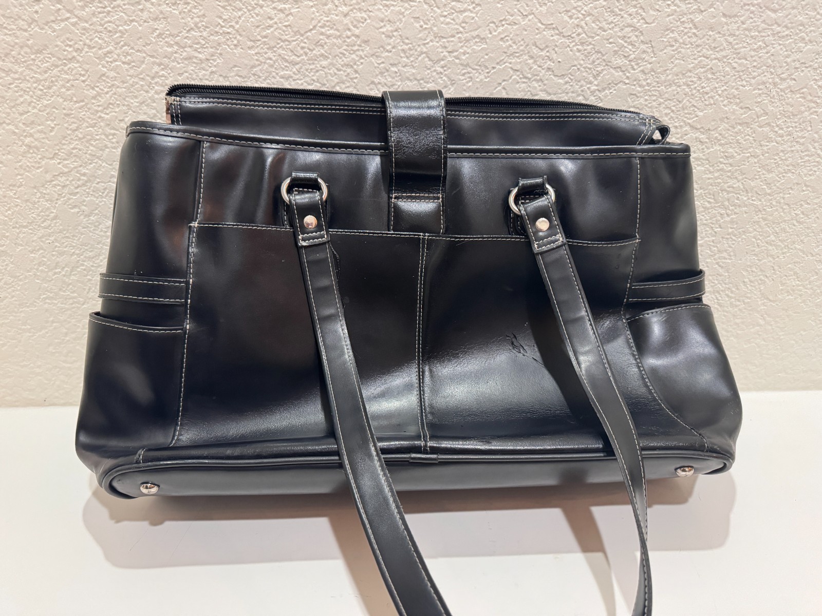 McKlein Black Leather Business Tote Laptop Briefcase Organizer 20″ x 12″