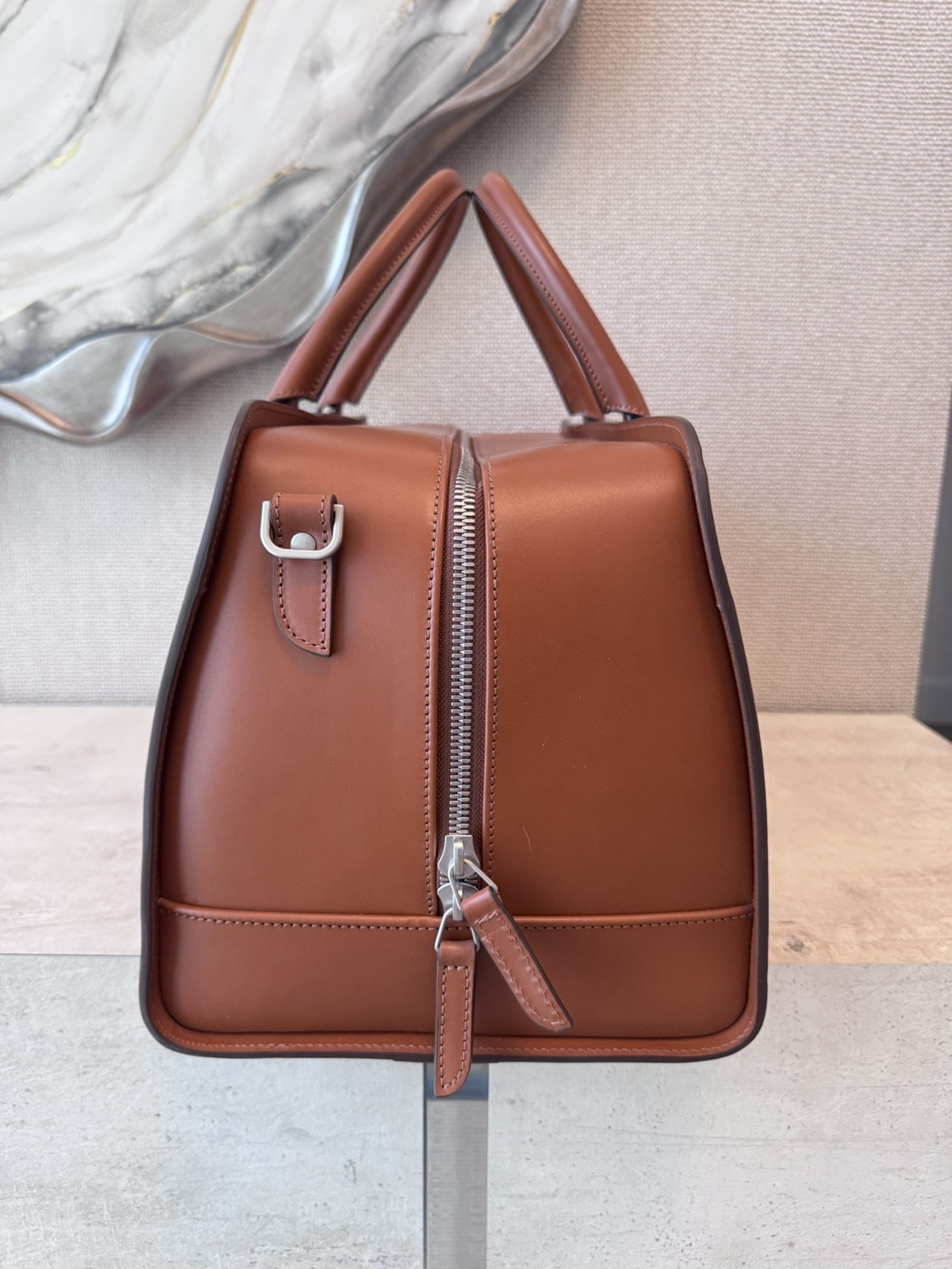 Carl Friedrik Palissy Weekend Bag Cognac Leather Weekender Carry-On Travel Bag