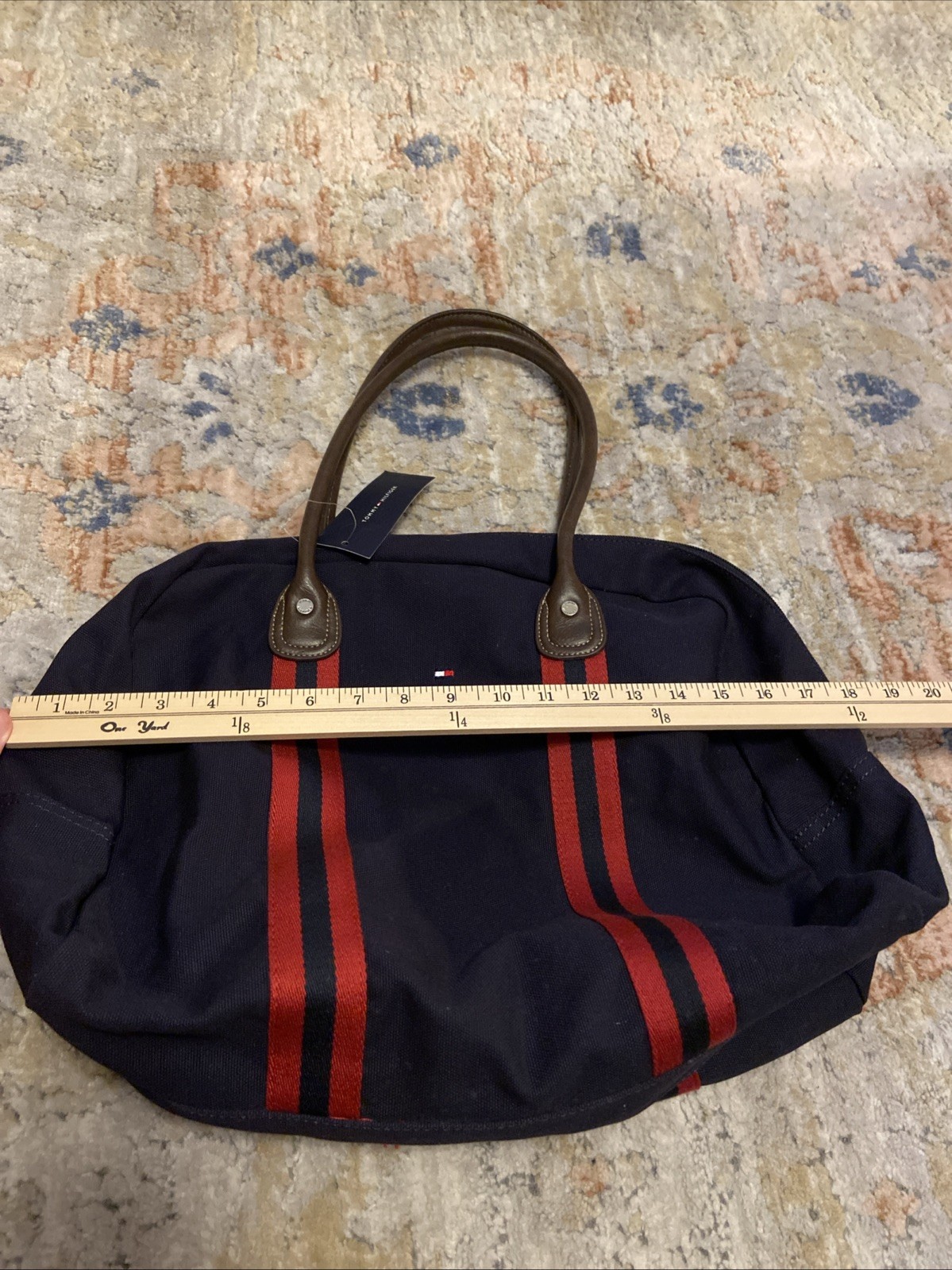 Tommy Hilfiger Weekender Duffle Bag Navy Unisex Canvas Blue Red Brown