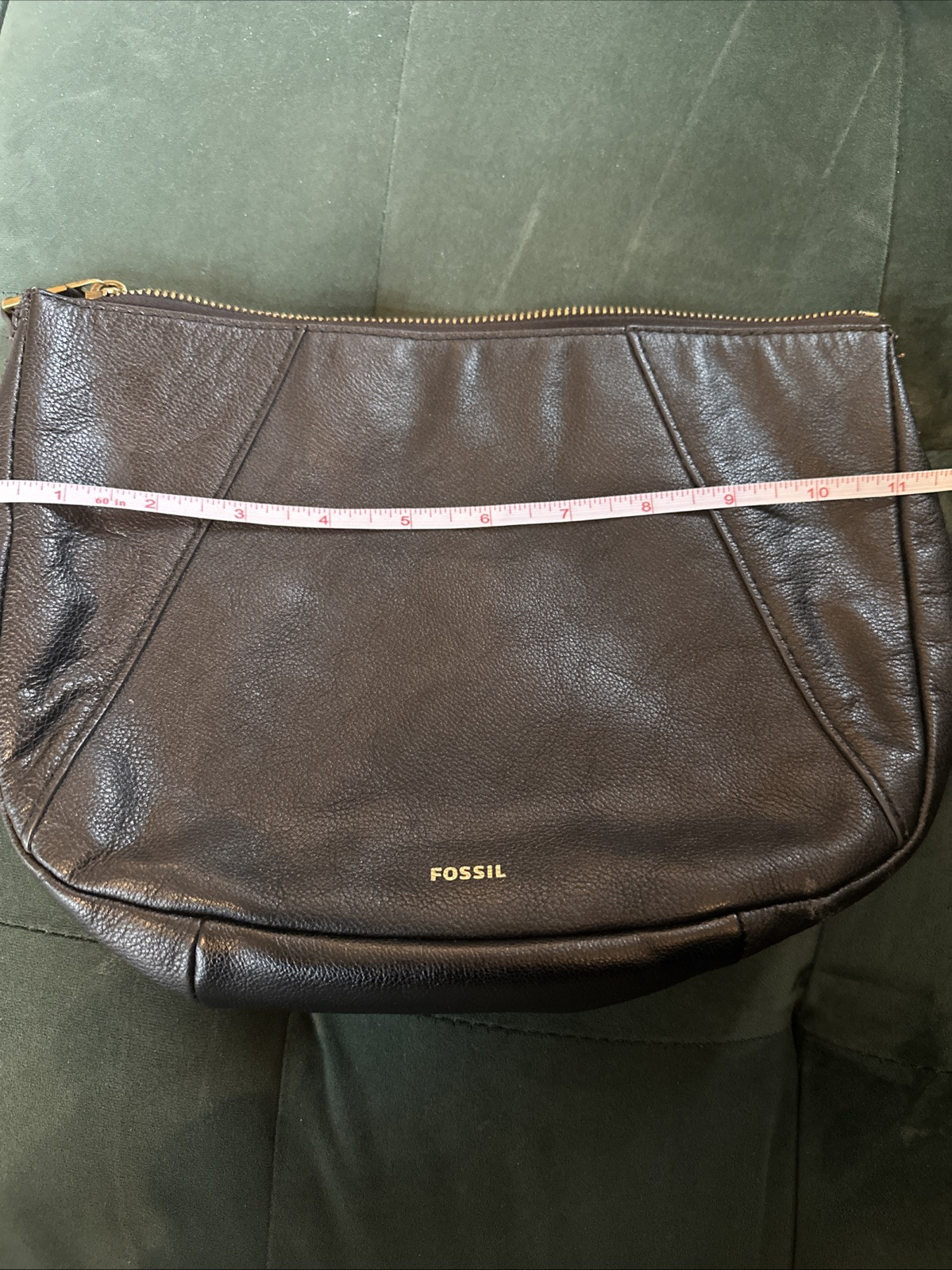 Fossil Leather Pouch 8”x11” Black Gold Zip Vintage Soft