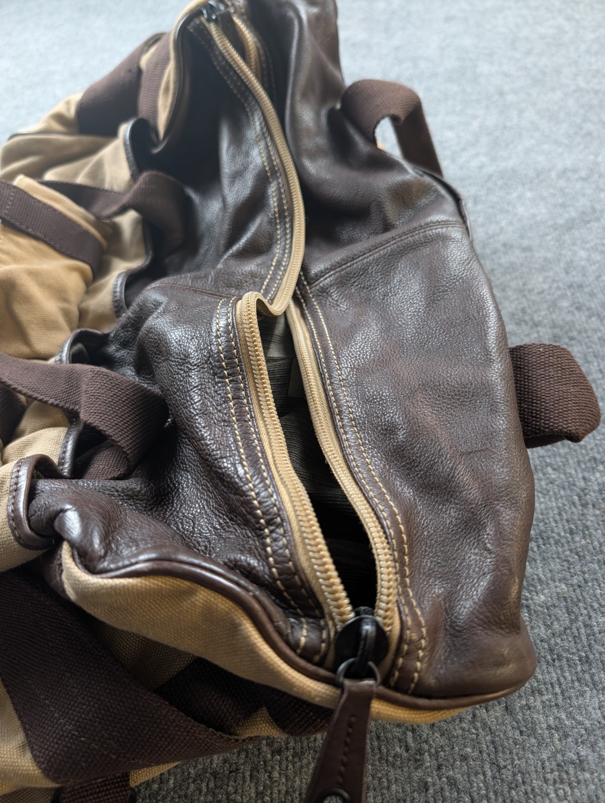 Fossil Canvas Leather Duffel Bag Brown Tan Defender Weekender Travel Luggage