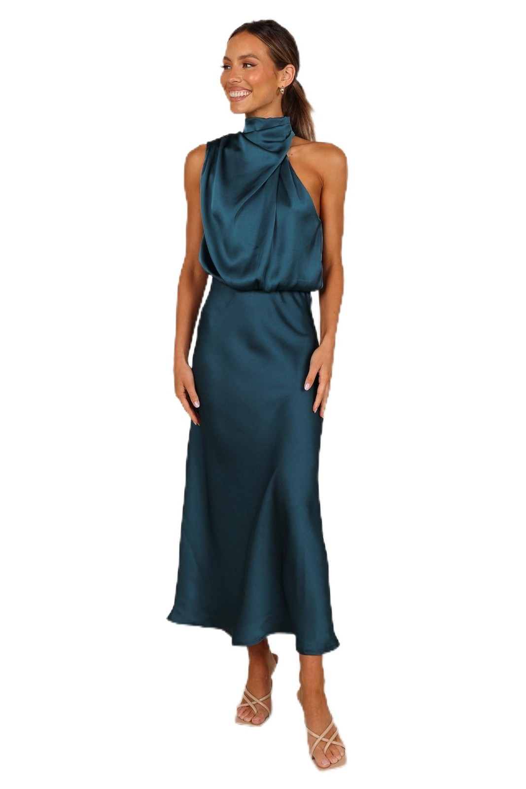 Petal & Pup Anabelle Halter Neck Midi Dress – Teal M Teal U1