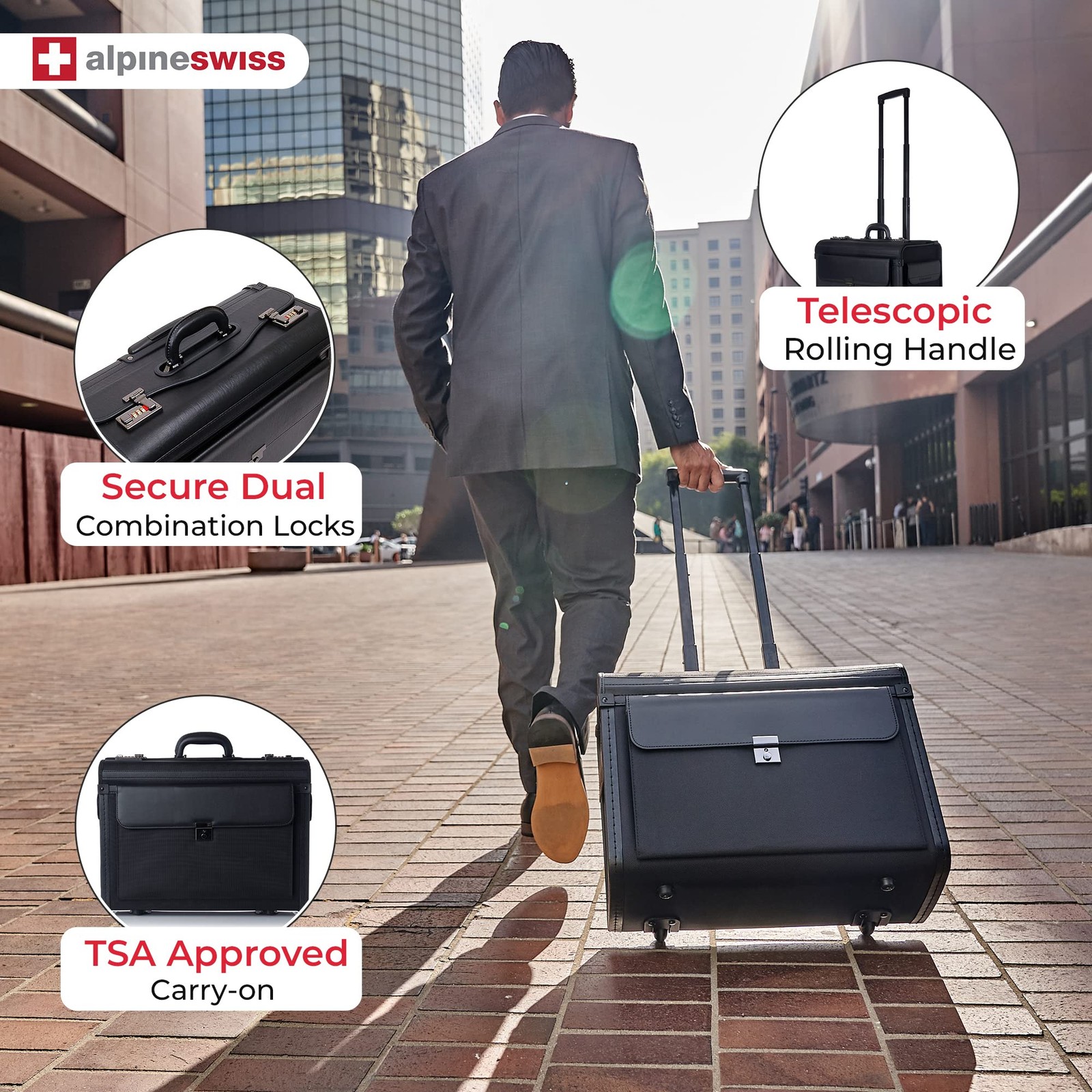 Rolling 17″ Laptop Briefcase on Wheels Attache Lawyers Case Legal Size Black