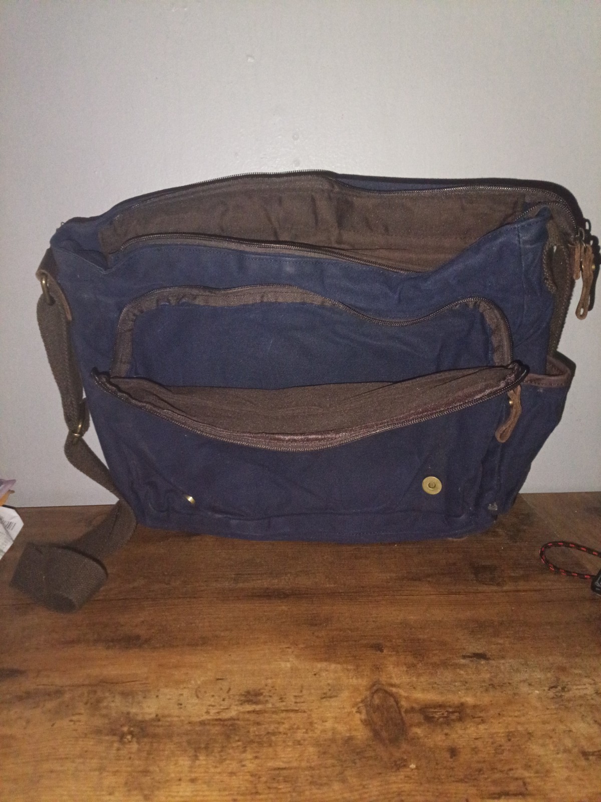 Blue Messenger Bag Zip Closure Crossbody Shoulder Strap Inner/Outer Pockets