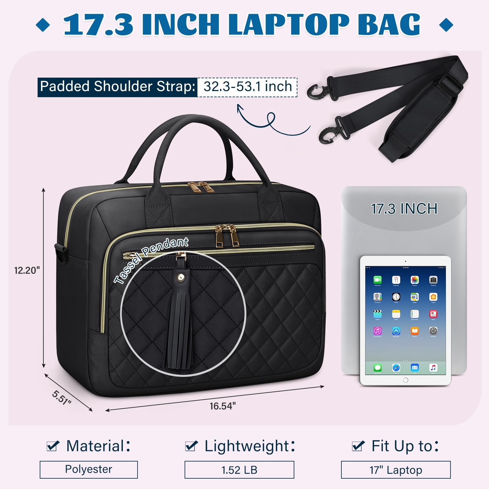 RAINSMORE Laptop Bag 17 3 Inch Briefcase for Mujeres Impermeable Computer Mes