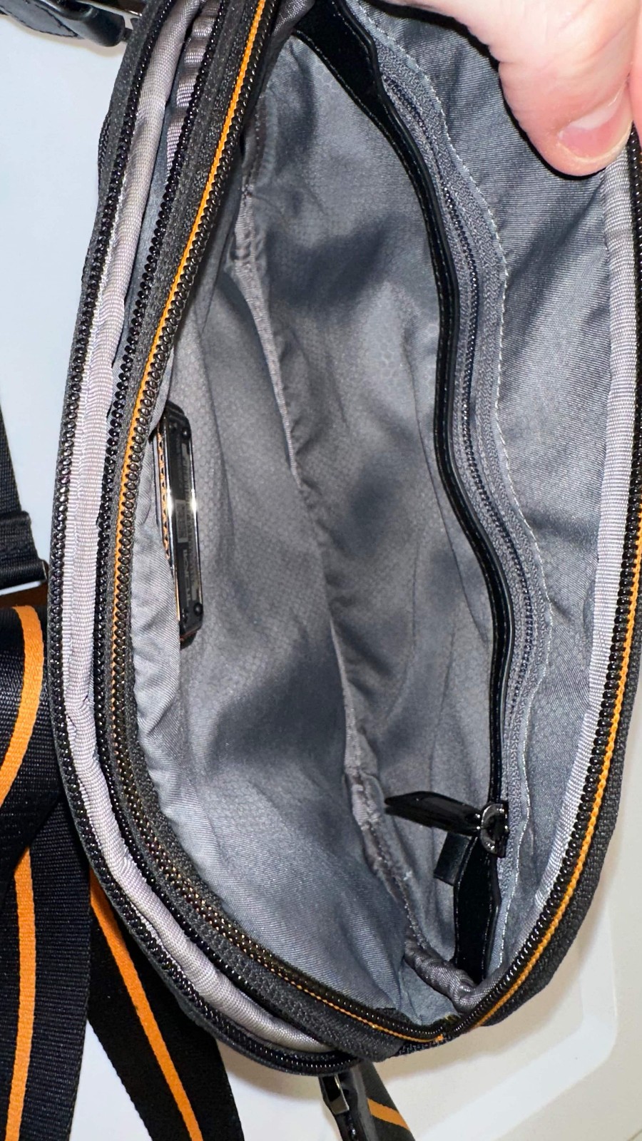 Tumi McLaren Lumin Utility Pouch Sling Crossbody Waist Bag Black Orange Travel
