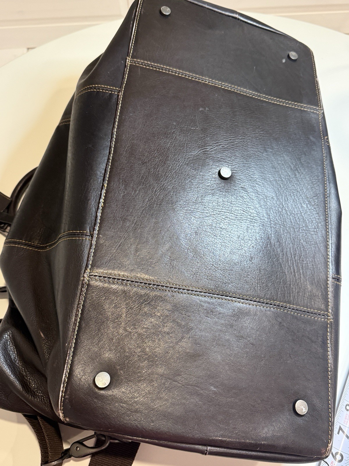 Kenneth Cole Dark Brown Genuine Leather Duffle Weekender Travel Bag Vintage Y2K