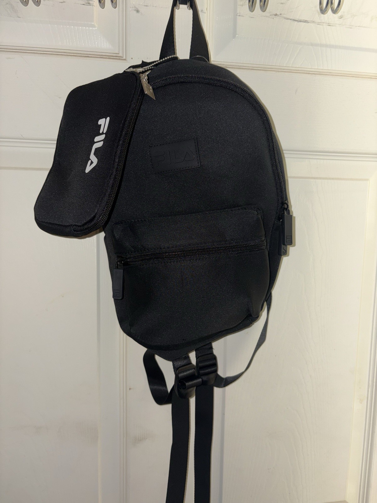 FILA Everly Black Neoprene Backpack 2pc Set Detachable Pouch Zip