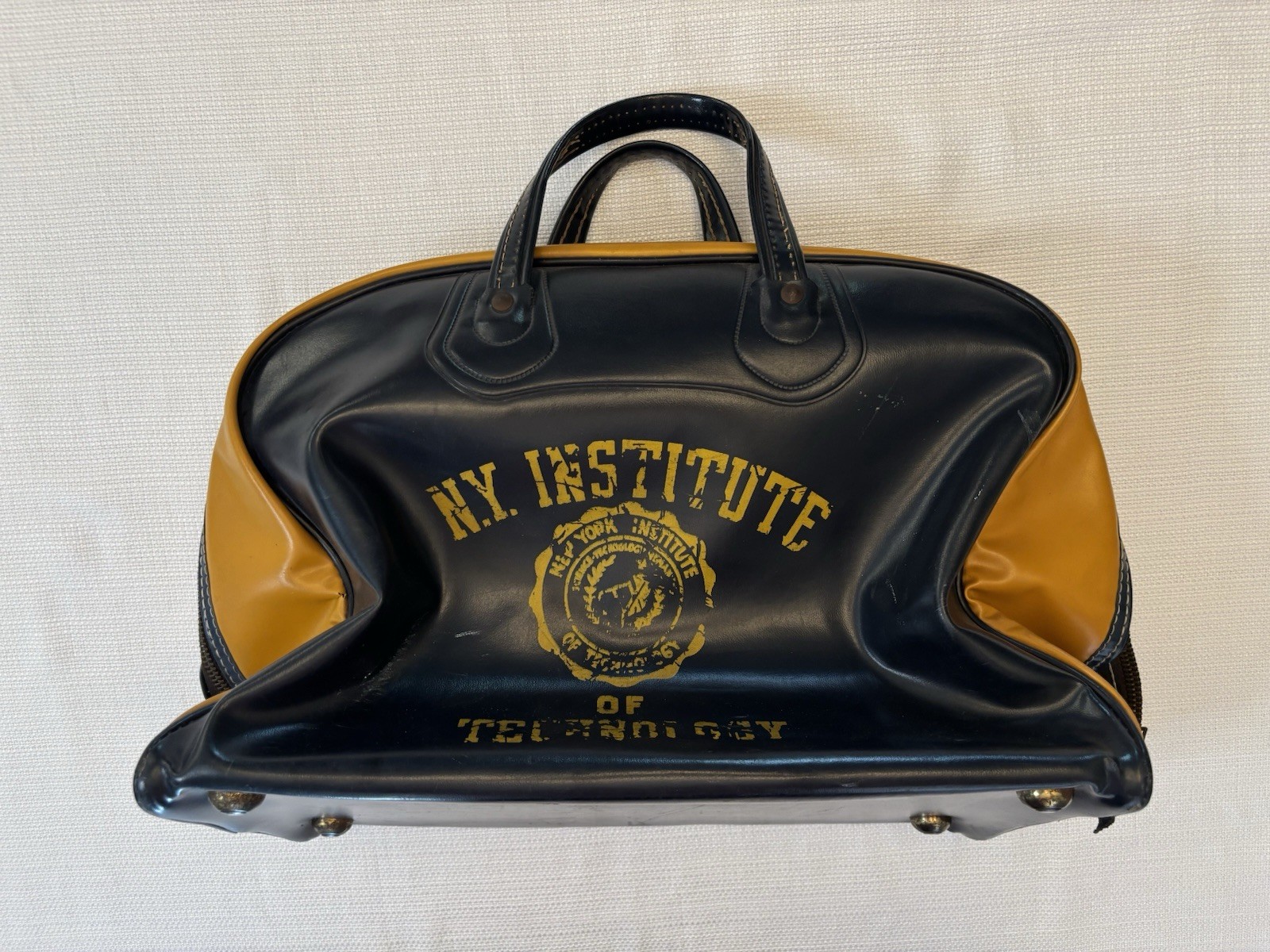 Vintage 50-60’s New York Institute of Technology Leather Duffle Carry Bag Rare