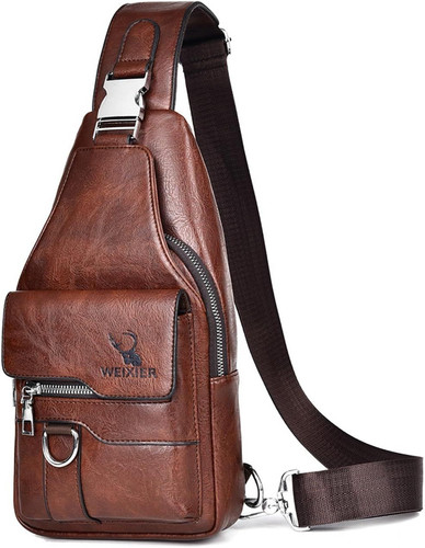 PU Leather Sling Bag for Men – Waterproof, Lightweight, Crossbody Dark Brown