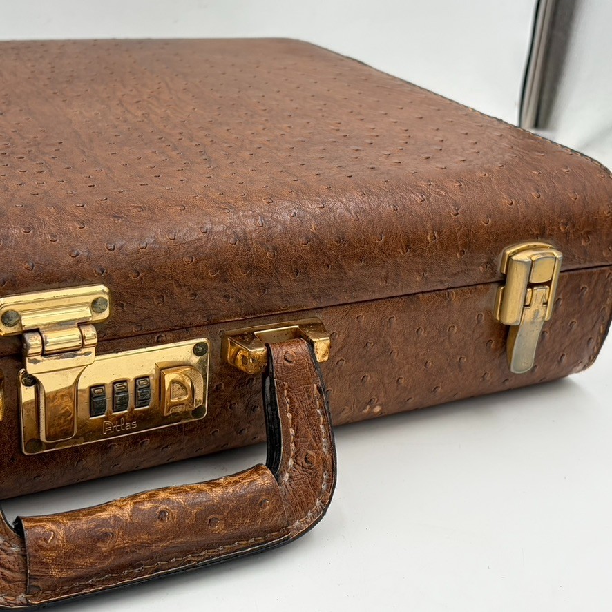 Vintage ATLAS Brown Ta Full Quill Ostrich Attaché Briefcase Amiet Locks w/ Combo