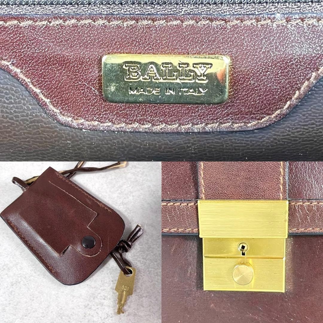 Bally Leather 2 Way Briefcase Mahogany Brown Shoulder Strap Push Lock Authentic