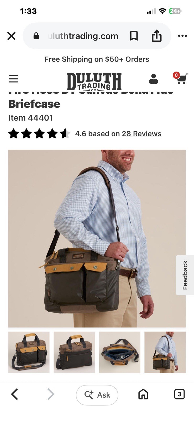 Duluth Trading Company Fire Hose Canvas Bona Fide Briefcase Messenger Bag