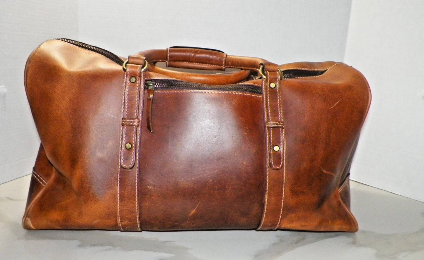 AARON LEATHER GOODS ZIP TOP DUFFLE BAG 20″