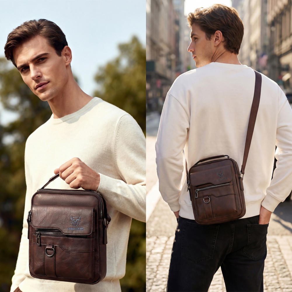 Men’s Leather Crossbody Bag Shoulder Bag Handbag Casual Business Sling Bag