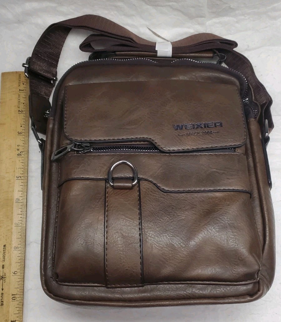 Weixier Mens Faux Leather Dark Brown Messenger Crossbody Travel Satchel Bag