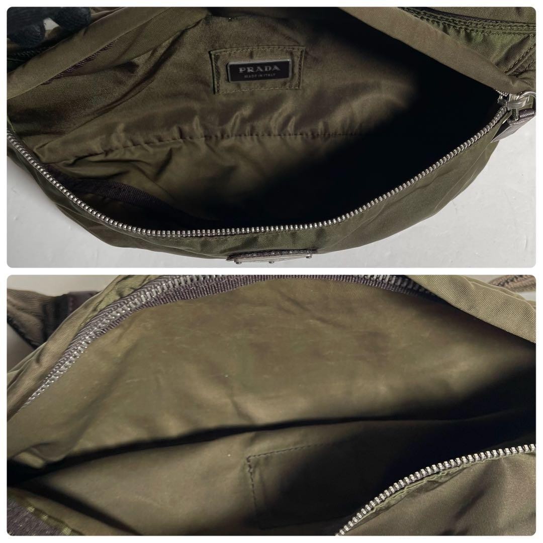 PRADA TESSUTO Nylon Body Bag Crossbody Waist Bag Khaki Triangle Plate