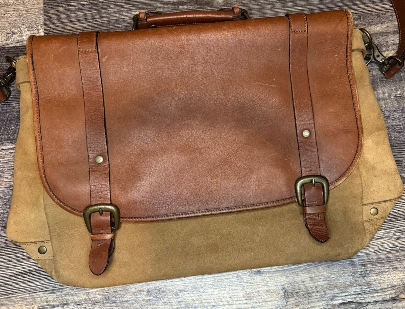 Marlboro Leather & Suede Briefcase Messenger Bag Distressed 1990 To 2000