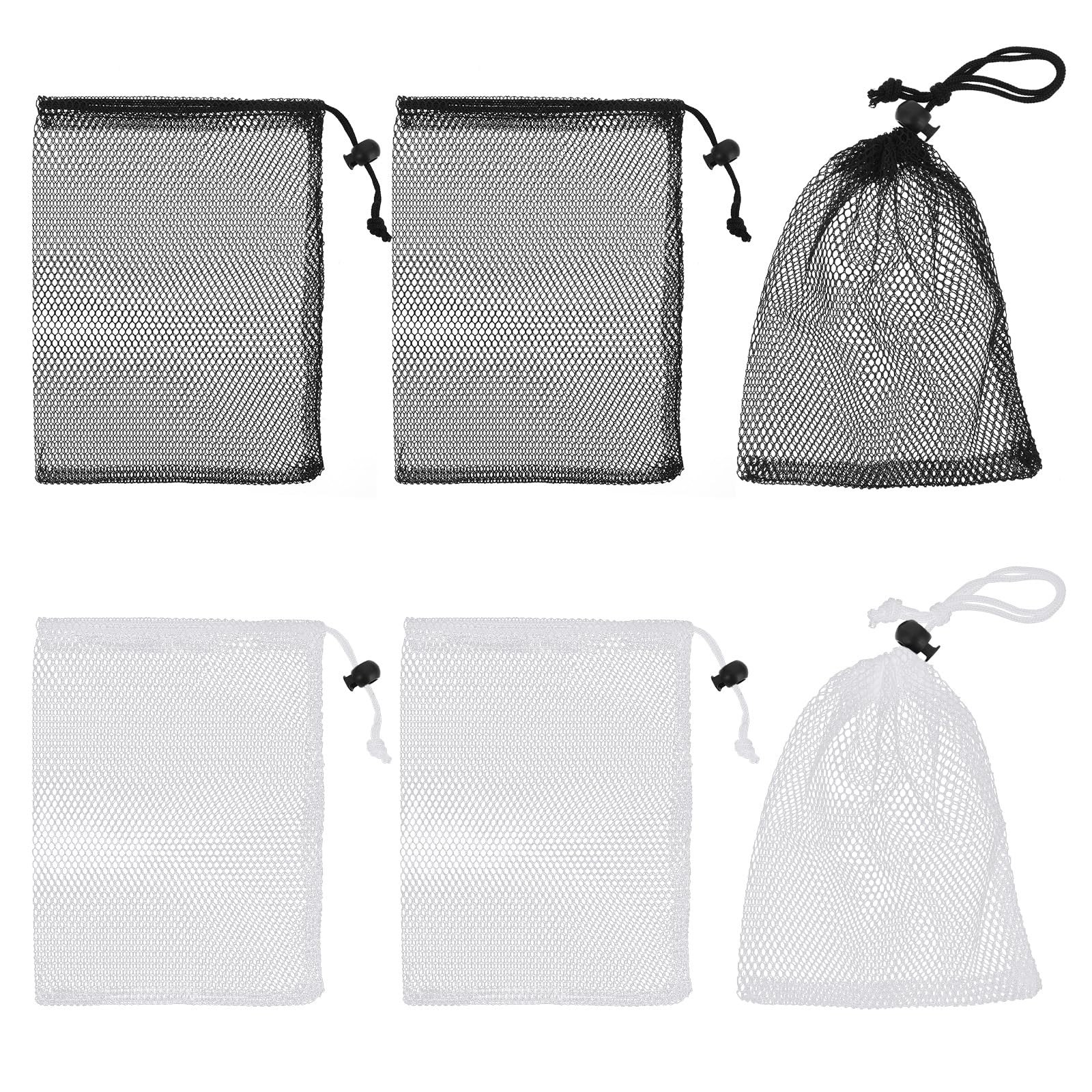 6 PCS Small Mesh Drawstring Bags 7.87×5.9 Inch Nylon Travel Goods Black White