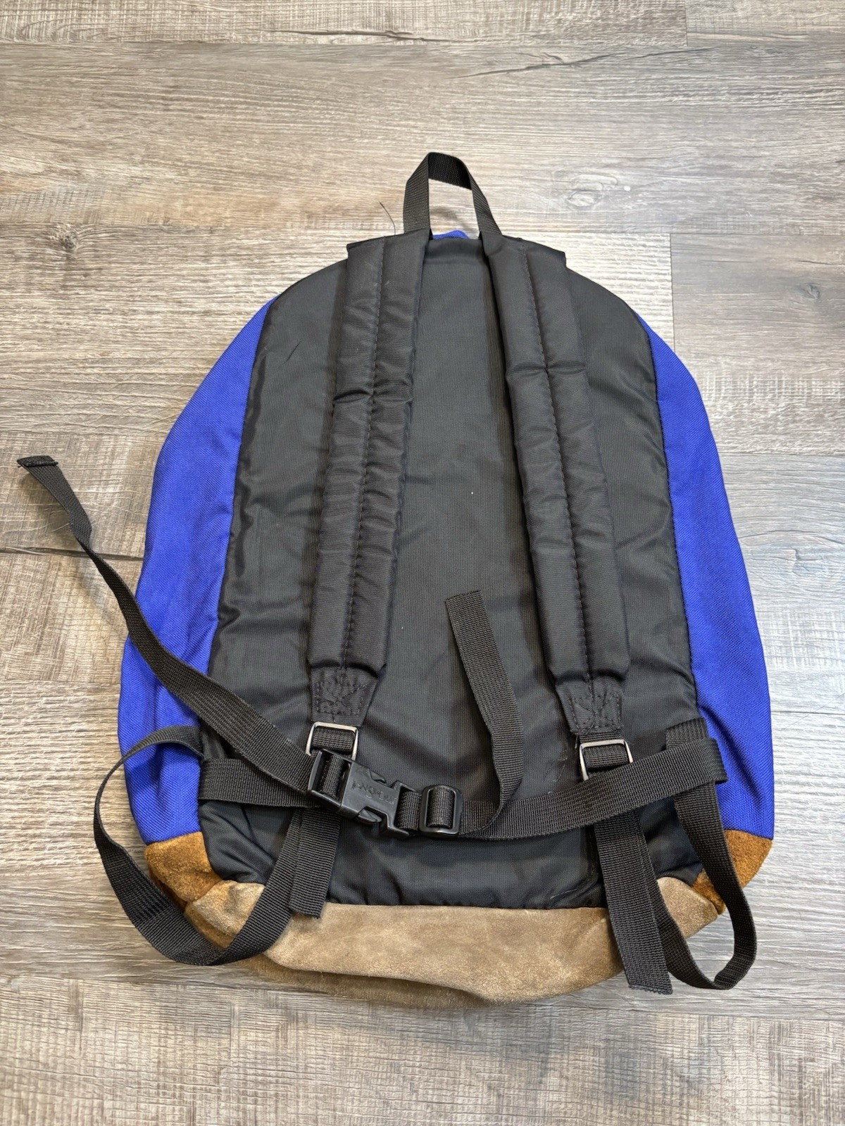 VTG JanSport Backpack Blue Leather Suede Bottom Made In USA