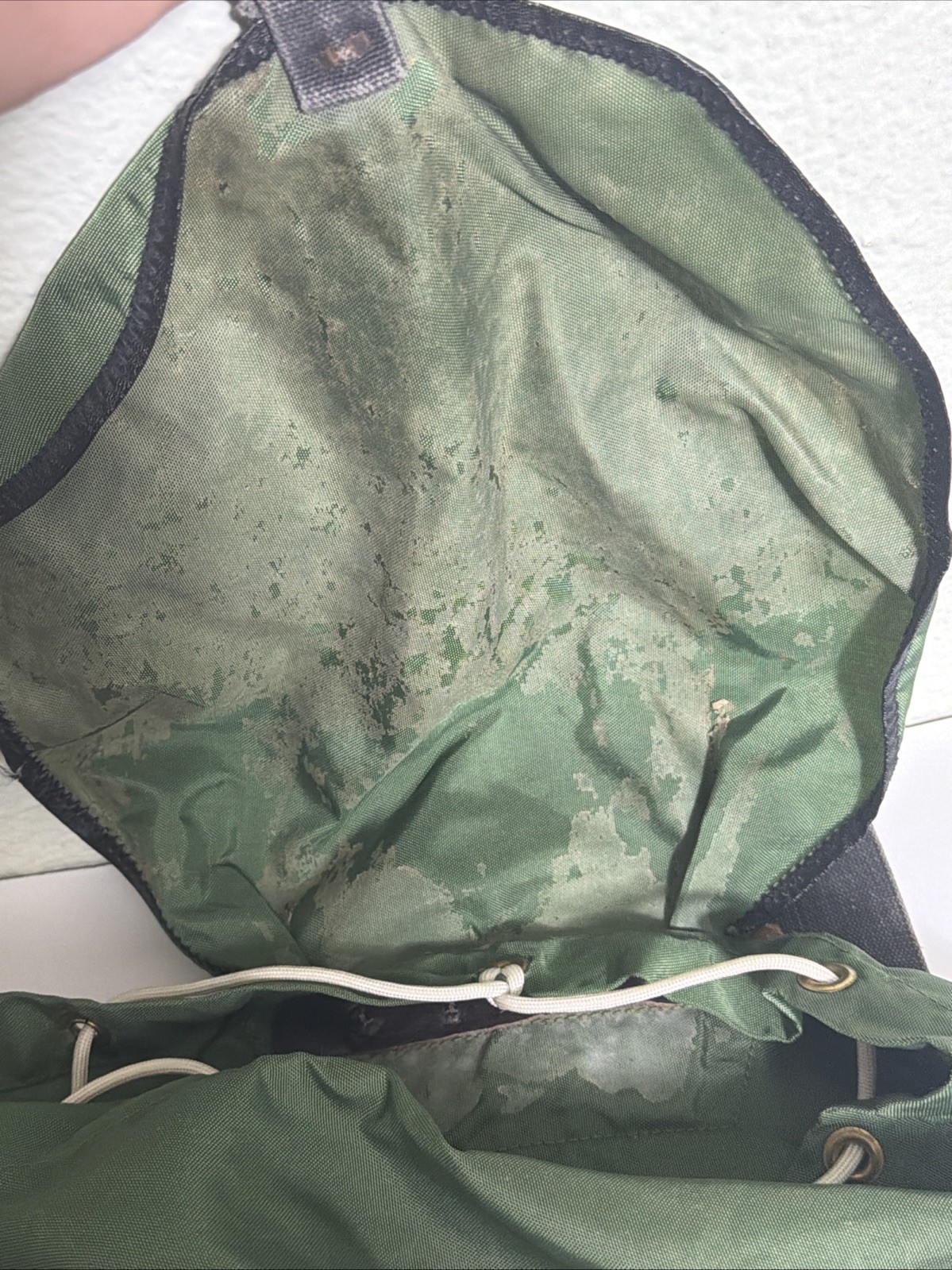 Vintage Small Green Hiking Rucksack Nylon Leather Cotton 16x16x4