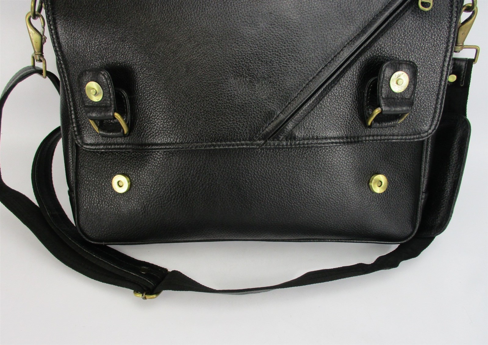 Genuine Grain Leather Messenger Shoulder Bag Briefcase Handmade Black 17x15x4″