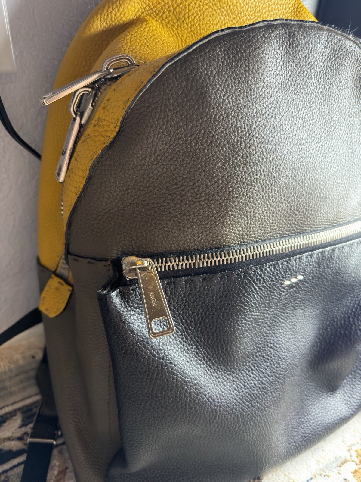 Authentic Rare Fendi Selleria Tri-Color Backpack Men Women Black Yellow Khaki