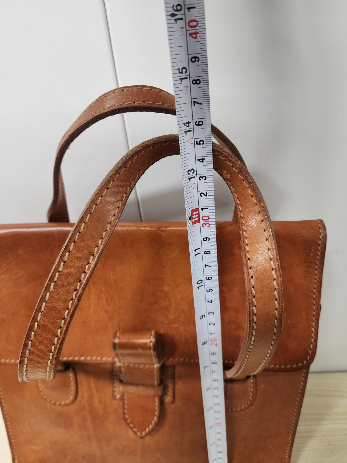 Rugged Satchel Tote Bag | Tan Brass Leather Strap Made in USA VG