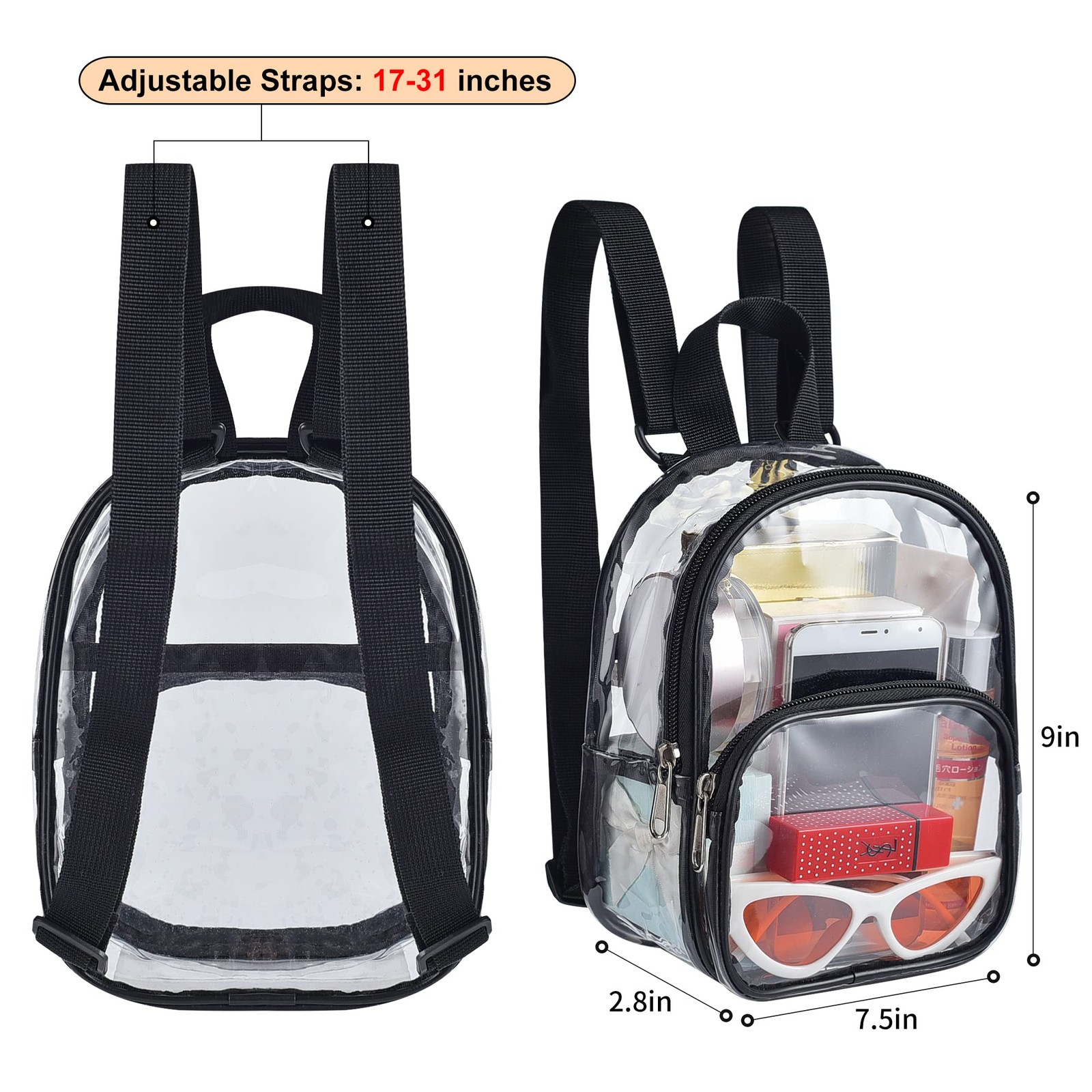USPECLARE Clear Mini Backpack Stadium Approved for Little Boys & Girls, Trans…