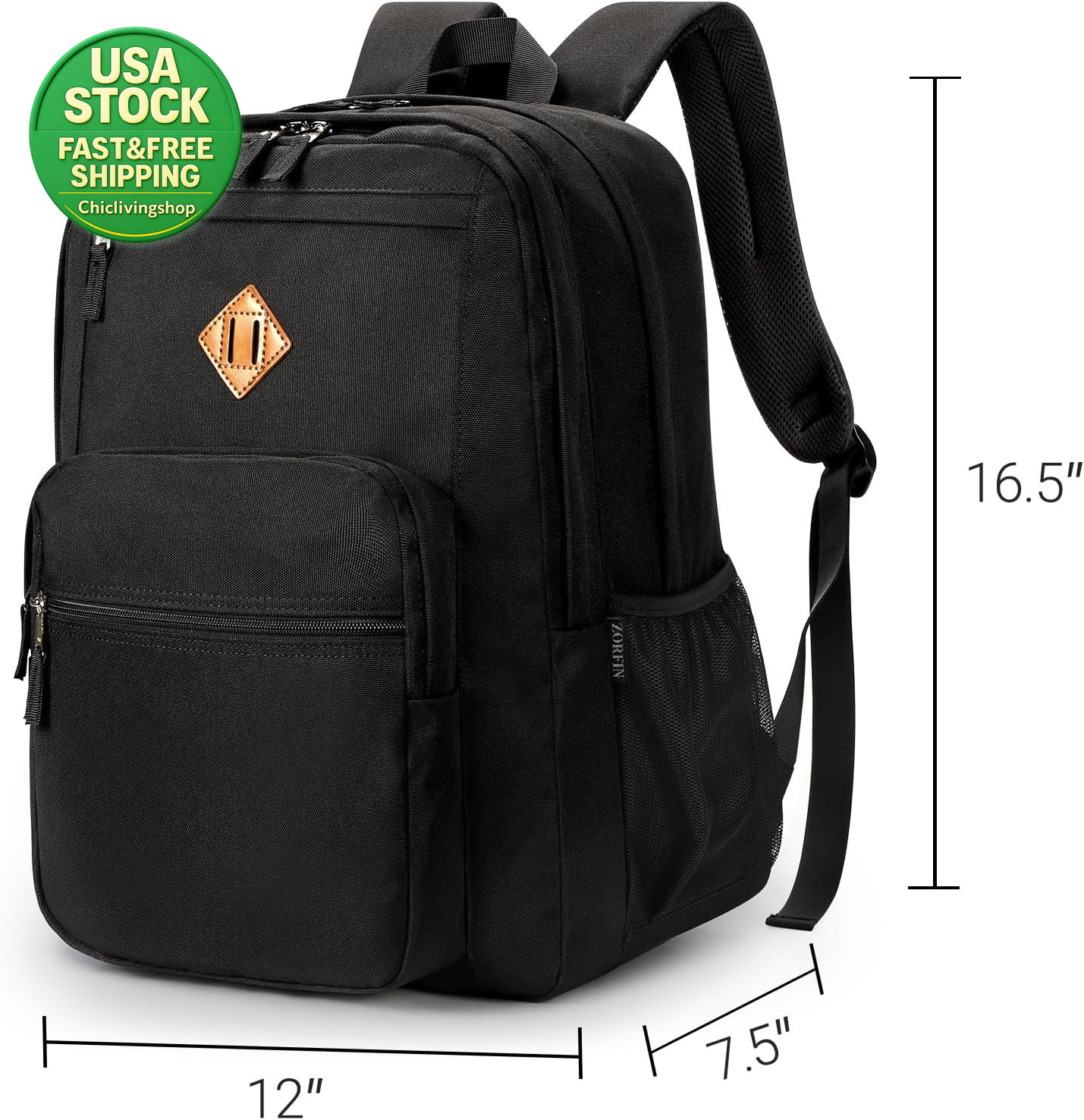 Black Backpack 26L Water Resistant College Travel 16.5 Inch Laptop Bag