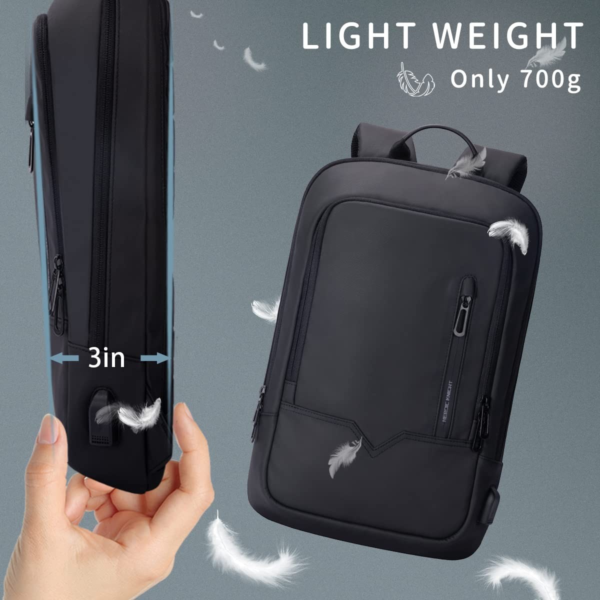 hk Backpack for Men Business Slim Backpack with USB Charger Computer Lightwei…