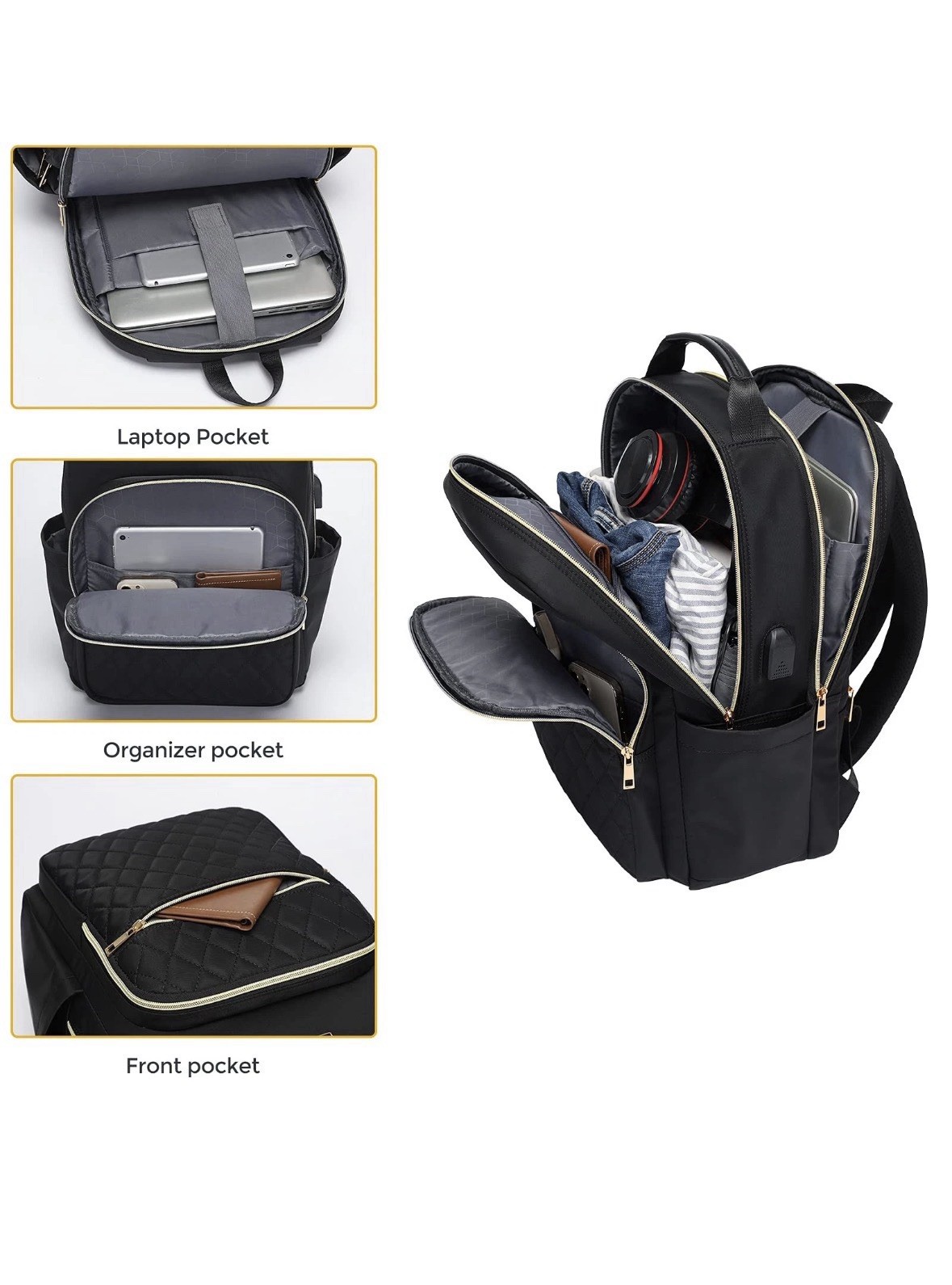 Modoker 15.6 Inch Laptop Backpack for Women, Quilted Work Backpack for Women