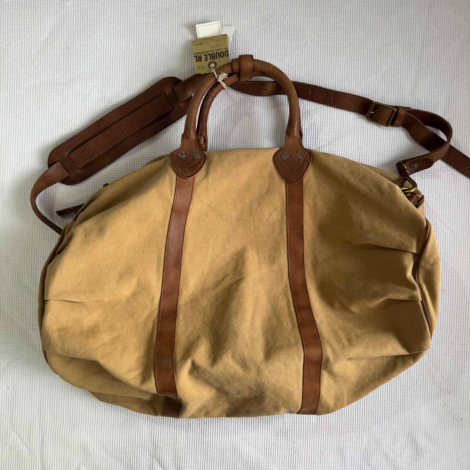 RRL Double RL Ralph Lauren Leather Trim Canvas Douglas Duffel Bag Khaki OS