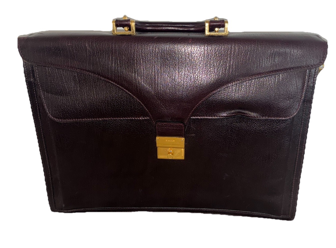 Vintage Bally Briefcase Burgundy Leather Lock Key Italy 16×12” Attaché