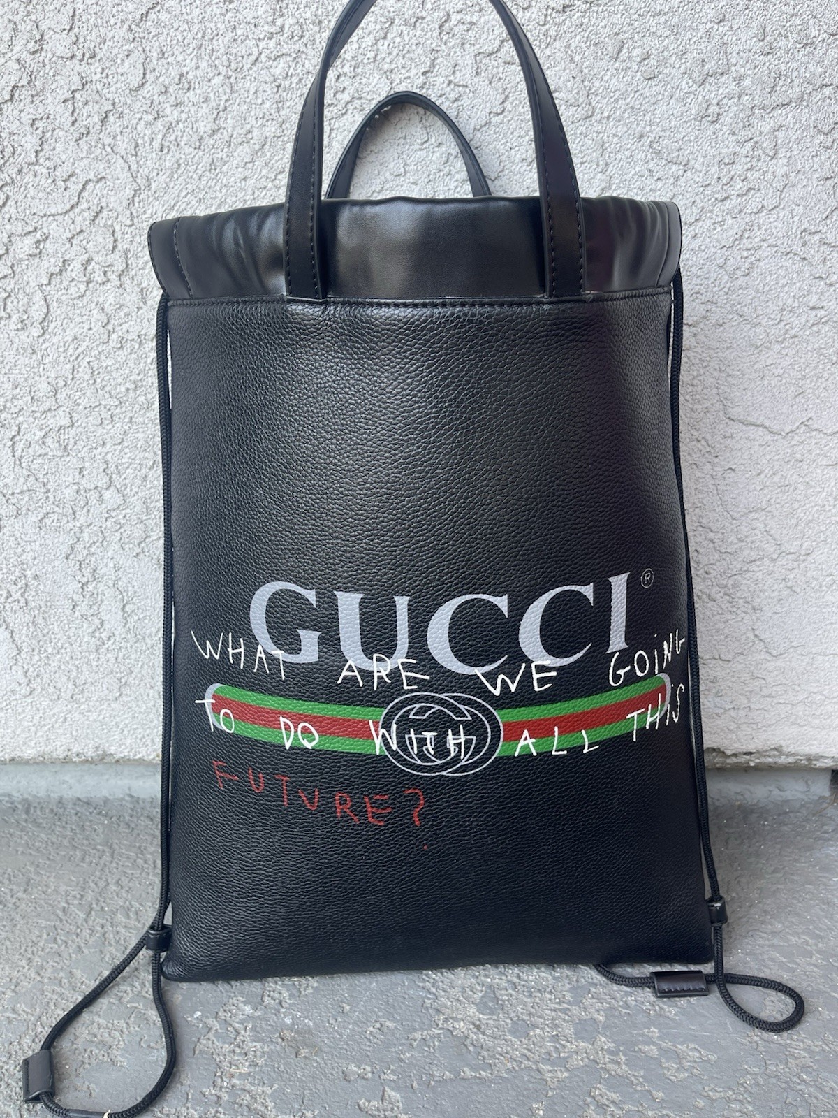 GUCCI x Coco Capitán Logo Leather Drawstring Backpack