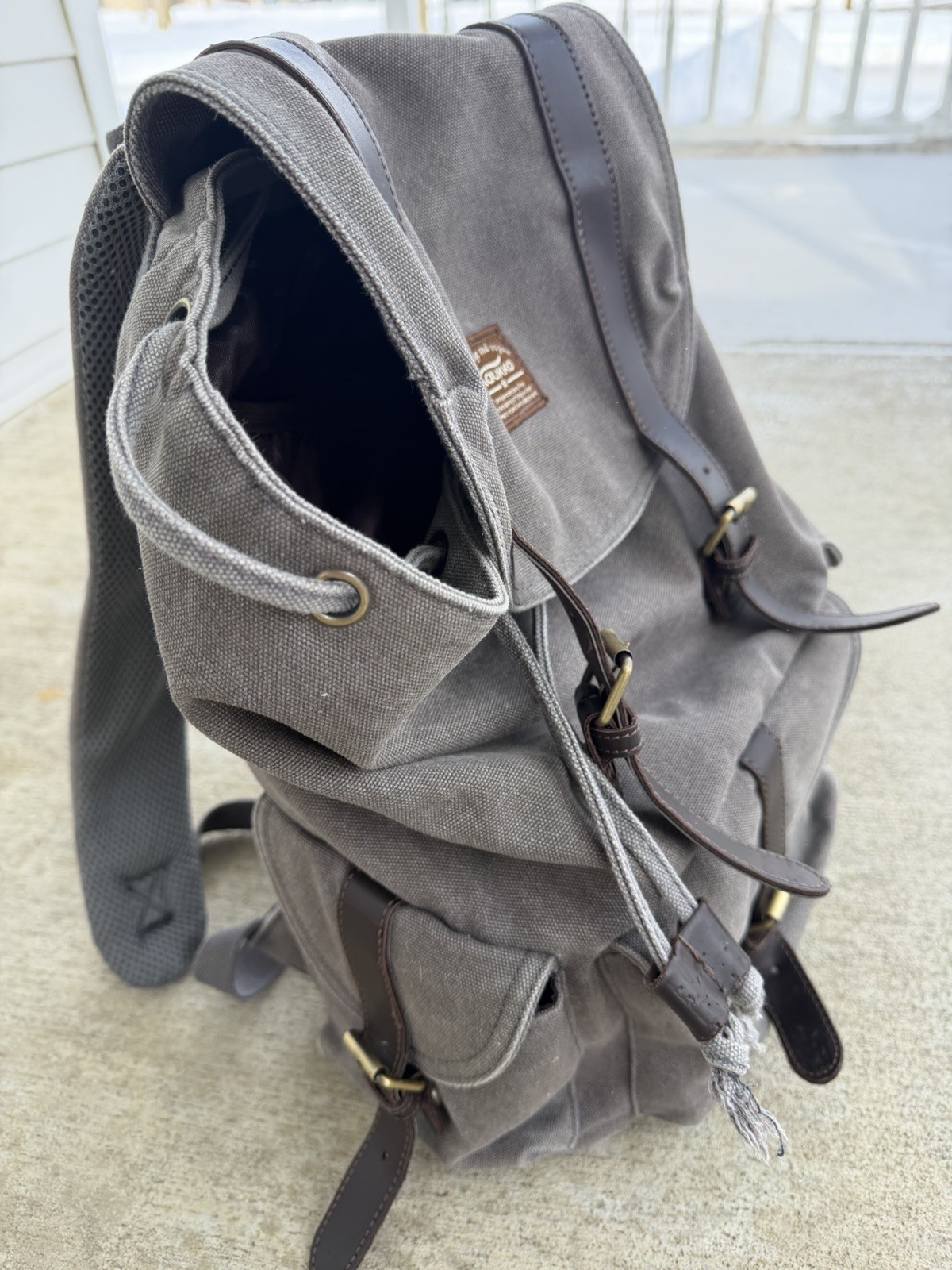 KAUKKO Men’s Gray Canvas Backpack Travel Hiking Camping Rucksack Laptop Bag